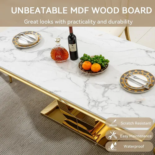 Vista 4 de SSLine Mesa de comedor moderna para mesa de cocina de mármol sintético de 6,70 pulgadas, mesa de comedor rectangular para muebles de cocina