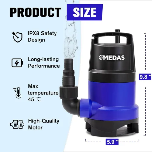 Vista 4 de MEDAS 1HP 3434 GPH Bomba de Sumidero Sumergible Bomba de Agua Limpia/Sucia Bomba Utilitaria Portátil con Cable de 16.4 pies para Piscina Jardín