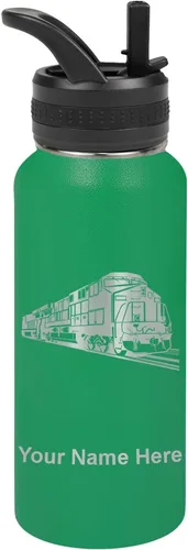 Vista 32 de LaserGram Botella de agua personalizada, tren de carga, acero inoxidable de doble pared aislada al vacío con popote superior, regalo grabado Negro