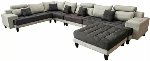 Vista 10 de Stendmar Sofá seccional reversible en forma de L y U, conjunto de sofás modernos de tela de microfibra S150D (gris bicolor/gris oscuro)