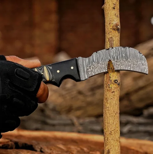 Vista 9 de Cuchillo de Hawkbill de Lineman hecho a mano de acero 1095 con funda de cuero, cuchillo de utilidad resistente para electricistas y pelado de cables