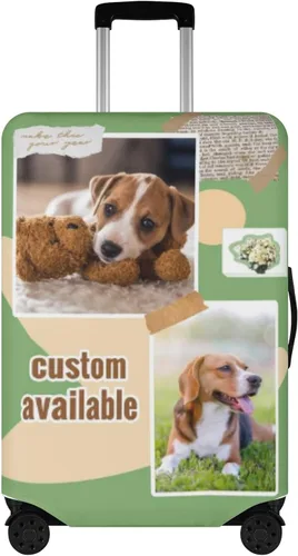 Vista 9 de POPCUSTOMS Funda de equipaje de viaje personalizada, protector de equipaje personalizado para maleta de mascota, funda de equipaje lavable, texto