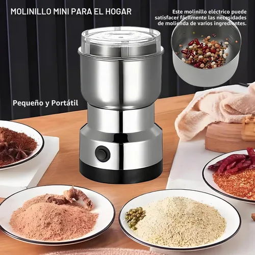 Vista 5 de Molinillo de café eléctrico, molinillo de grano de café multifuncional, cuchillas de acero inoxidable 18/10 de grado alimenticio, diseño ligero