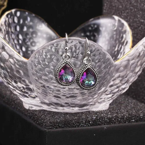 Vista 7 de 12 Pairs Teardrop Druse Crystal Drop Dangle Earrings for Women Girls Cubic Zirconia Huggie Hoop Earring Jewelry Set Christmas Gifts
