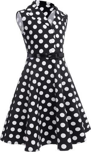 Vista 2 de Vestido de té para niñas, estilo vintage, de los años 50, con diseño de lunares, estilo Rockabilly para fiesta de graduación, vestido de té