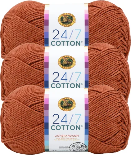 Vista 77 de Lion Brand Yarn - Hilo ligero 24/7 de algodón para tejer, hacer ganchillo y manualidades, Ámbar, paquete de 1 Light Worsted 100% Mercerized Cotton
