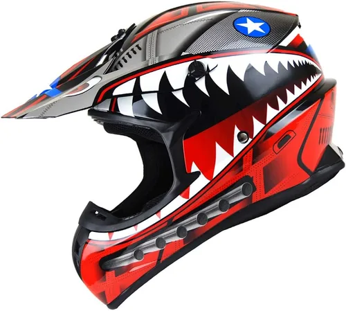 Vista 13 de 1Storm - Casco de motocross para adultos BMX MX ATV Dirt Bike Downhill Mountain Bike estilo Monster Shark Racing HKY_SC09S Negro tiburón