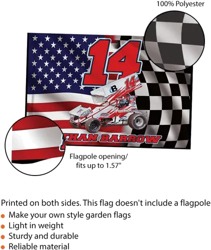 Vista 5 de Sprint Car Racing - Foto personalizada, nombre y número de carreras de bandera estadounidense a cuadros para amantes de las carreras de pista