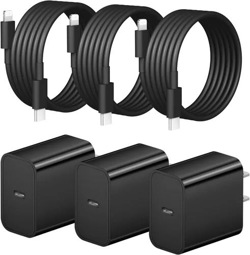Vista 18 de Cargador rápido para iPhone, 3+3 unidades, cargador de pared USB C de 20 W con cable de carga rápida de 6 pies compatible con iPhone