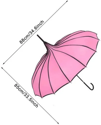 Vista 2 de ThreeH Paraguas de pagoda vintage nupcial parasol resistente al viento 16 varillas de cuero con mango enganchado paraguas de lluvia