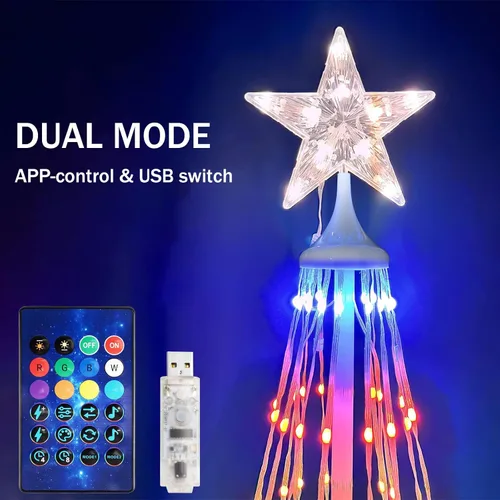 Vista 2 de Hoofun Luces de árbol de Navidad para decoraciones al aire libre: árboles de Navidad iluminados inteligentes de 6 a 8 pies, control de aplicación