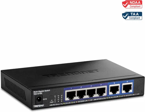 Vista 15 de TRENDnet Switch 10G de 6 puertos, 4 puertos 2.5G RJ-45 Base-T, 2 puertos RJ-45 10G, capacidad de conmutación de 60Gbps, montable en pared