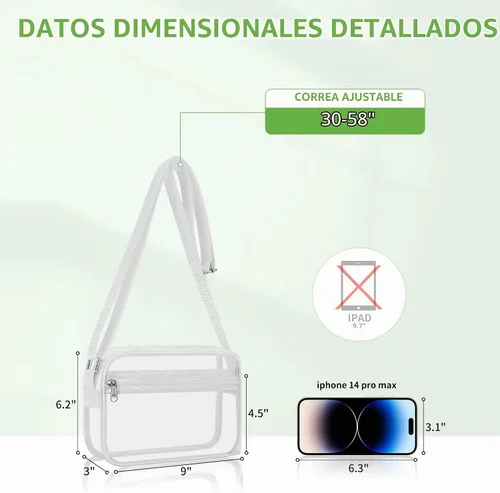Vista 4 de MAY TREE Clear Purse for Stadium Events, Small Clear Messenger Bag Blanco