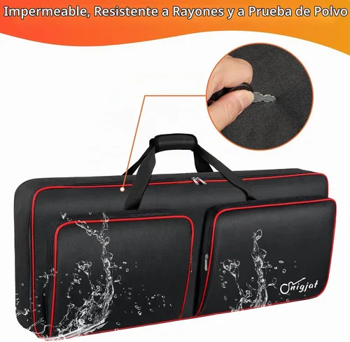 Vista 6 de SNIGJAT Funda para teclado de 49 teclas suave, bolsa de piano con bolsillos acolchados para piezas de instrumentos y accesorios, bolsa impermeable