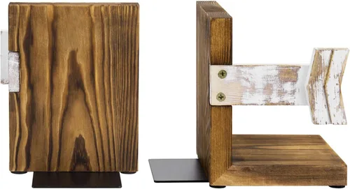 Vista 6 de MyGift Sujetalibros de granja, cocina rústica con extremos de libros, soportes de soporte de mesa bohemios, diseño de flecha blanqueada y madera