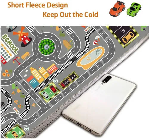 Vista 4 de Alfombra de juego para automóvil, ideal para jugar con autos y juguetes, alfombra de sala de juegos para niños con respaldo de goma, área