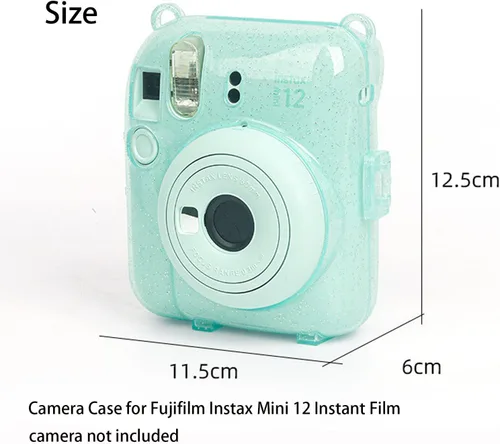 Vista 4 de Yitengteng Funda de cristal transparente con purpurina para cámara Fujifilm Instax Mini 12, funda protectora ajustable para cámara de PC