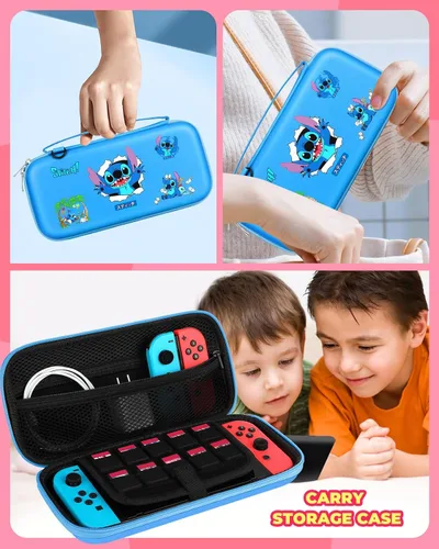 Vista 6 de Xinocy Carrying Case for Nintendo SwitchSwitch OLED Travel Carry Cases for Teen Kids Boys Girls Cute Kawaii Girly Cartoon Portable Hard Shell Covers