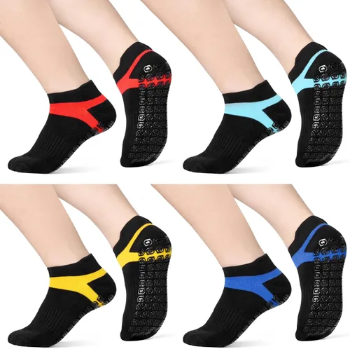 Vista 8 de Jspupifip 4 pares de calcetines antideslizantes de agarre de pilates, calcetines de yoga antideslizantes, calcetines de fútbol de algodón con cojín