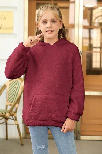 Vista 3 de Haloumoning Sudadera con capucha de forro polar mullido para niñas de 4 a 15 años