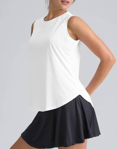 Vista 3 de SANTINY Camiseta sin mangas de entrenamiento para mujer, camiseta atlética A Blanco