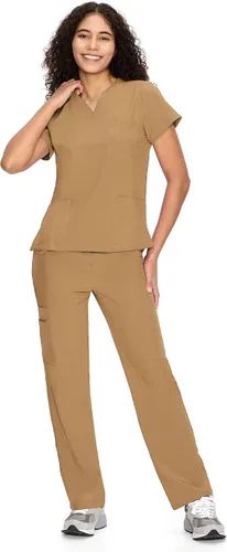 Vista 32 de COZYFIT Scrubs for Women Set - V-Neck & Straight Leg Pants with 9 Pockets Negro