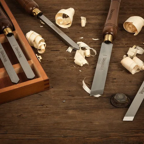 Vista 5 de Juego de 8 piezas de cinceles HSS para torno de madera con caja de madera
