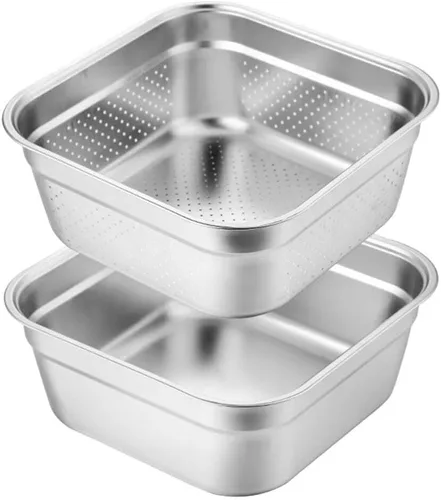 Vista 10 de Zerodeko Juego de cuencos de acero inoxidable para fregadero de cocina cuadrado, cesta de almacenamiento de metal, gran capacidad, fruta, verduras