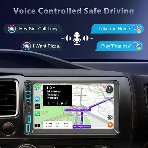 Vista 6 de Pantalla de radio estéreo inalámbrica de doble DIN para receptores de audio de automóvil, Bluetooth Car Play Android Auto Touchscreen, Mirror Link