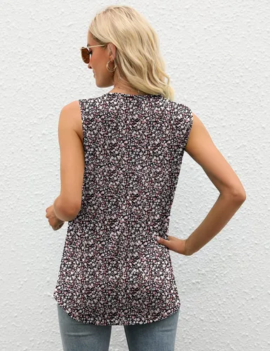 Vista 3 de AKEWEI Camiseta sin mangas de verano para mujer, cuello cuadrado, sin mangas, plisada, holgada, tallas S-3XL