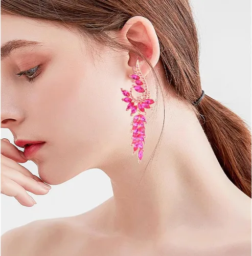 Vista 3 de KELMALL Aretes colgantes largos con diamantes de imitación para mujer, aretes colgantes de cristal brillante, aretes colgantes para boda y baile