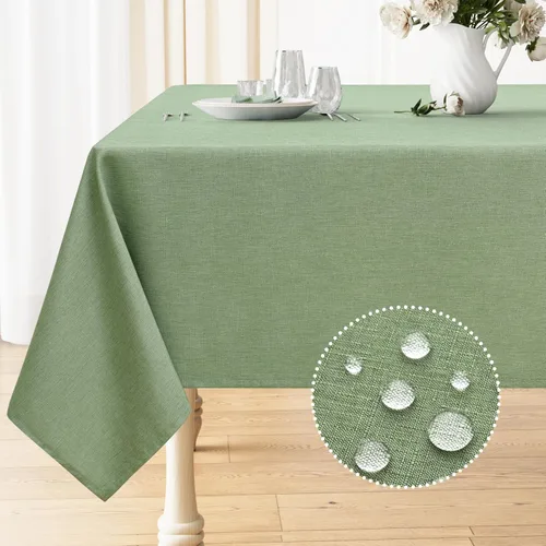 Vista 7 de Smiry Mantel redondo de lino sintético, mantel de tela de arpillera impermeable, fundas decorativas lavables para cocina, comedor, fiestas, 60 x 60