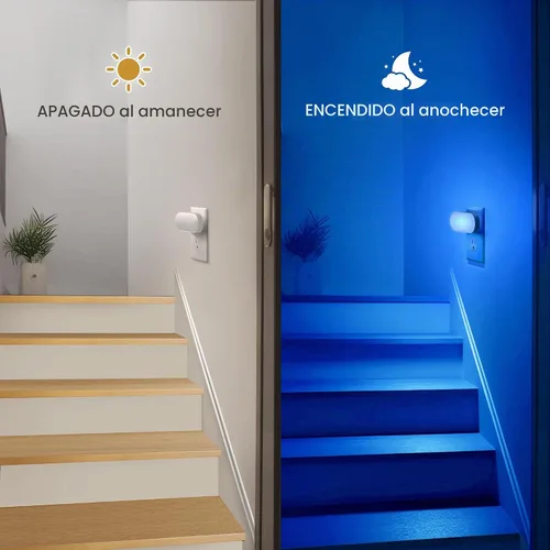 Vista 4 de DORESshop - Luz nocturna azul, encendido/apagado automático, brillo ajustable de 0-100 LM