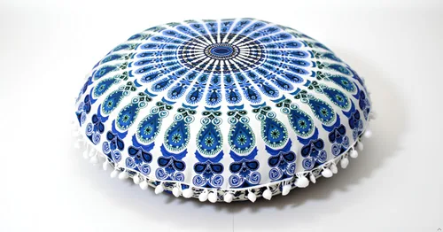 Vista 37 de CRAFT KALA Funda de cojín redonda grande de 32 pulgadas para el suelo bohemio, funda de puf boho, funda de cojín de mandala para meditación, cojines