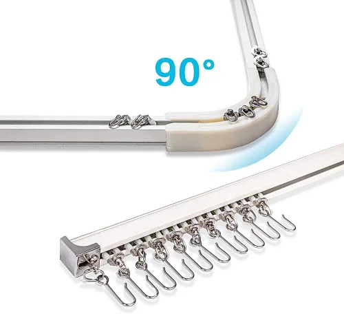 Vista 11 de Riel de cortina de aluminio mejorado de 3.6 pies, se puede utilizar como barra de extensión, soporte de techo o pared, sala de estar o ventanas
