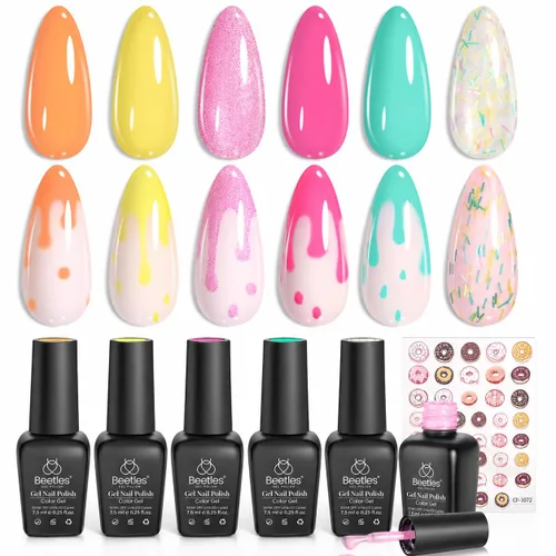 Vista 21 de Beetles - Juego de esmaltes de gel blanco y negro, 6 colores plateados, ojo de gato, purpurina brillante con imán, arte de uñas UV LED, hogar, salón