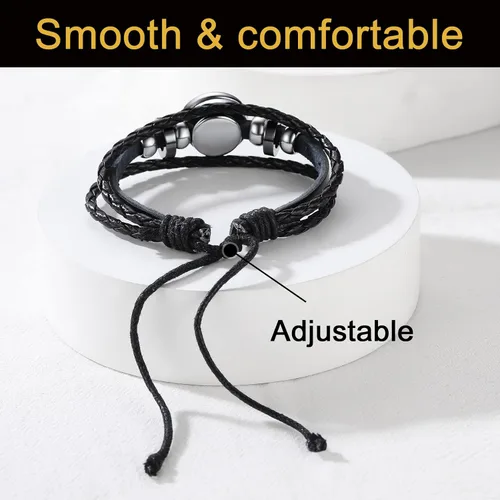 Vista 6 de U7 Pulsera para hombre con cierre de acero inoxidable, brazalete de cuero en estilo calavera o envoltura