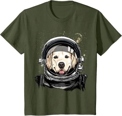 Vista 10 de Camiseta para amantes de los perros de los astronautas del espacio exterior Golden Retriever Lover, Negro