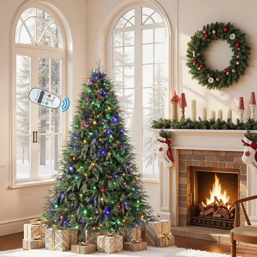 Vista 12 de SHareconn Árbol de Navidad de ciprés artificial preiluminado de 7 pies 390 luces blancas cálidas y multicolor, 17 modos de control remoto, 1420