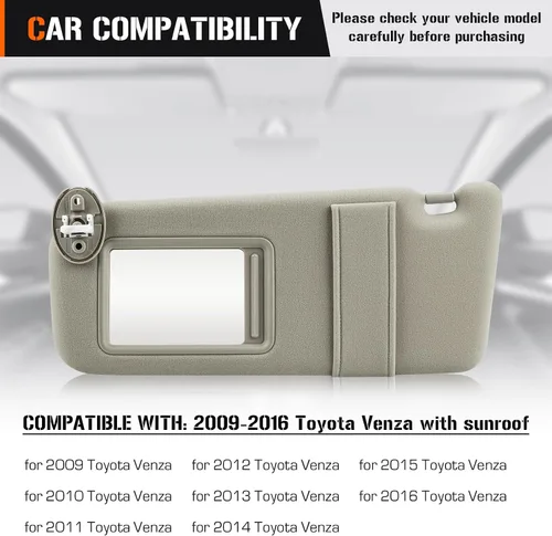 Vista 2 de Visera solar con luz para Toyota Venza 2009-2016 con techo corredizo, reemplazo de visera solar beige del lado izquierdo del conductor 74320-0T021-A1