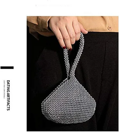 Vista 2 de Bolso de noche para mujer, con diamantes de imitación brillantes, triángulo, cadena de diseño, bolso de mano para fiesta, graduación, boda