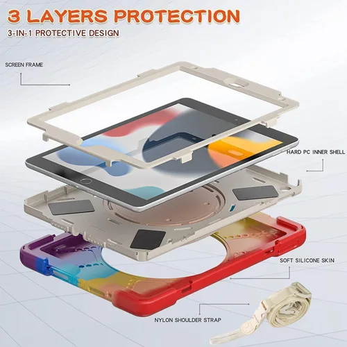 Vista 7 de Funda para iPad Air de 3ª generación – Funda resistente para niños con soporte giratorio, soporte para lápices y correa de transporte para iPad