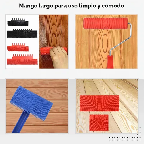 Vista 5 de Herramienta de granulado de madera, juego de 8 herramientas de pintura de grano de madera, rodillo de pintura de grano de madera con asa
