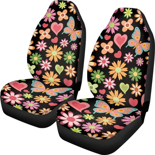 Vista 28 de Funda de asiento de automóvil con margaritas bohemias, diseño hippy arcoíris, margarita, flores, antideslizante, SUV, sedán, furgoneta, protector