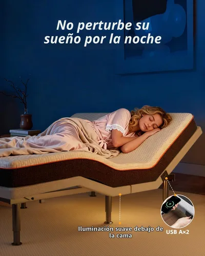 Vista 9 de Base de Cama Completa Ajustable con Masaje, Base de Cama Ajustable con Control Remoto Inalámbrico, Puertos USBX2, Luz Bajo la Cama, Altura Ajustable