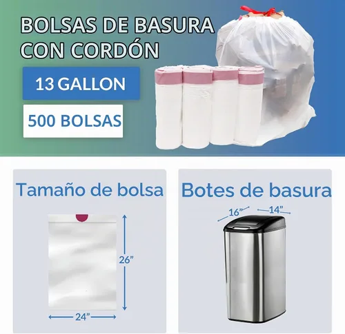 Vista 5 de Reli. Bolsas de basura altas con cordón para cocina, 13 galones, 500