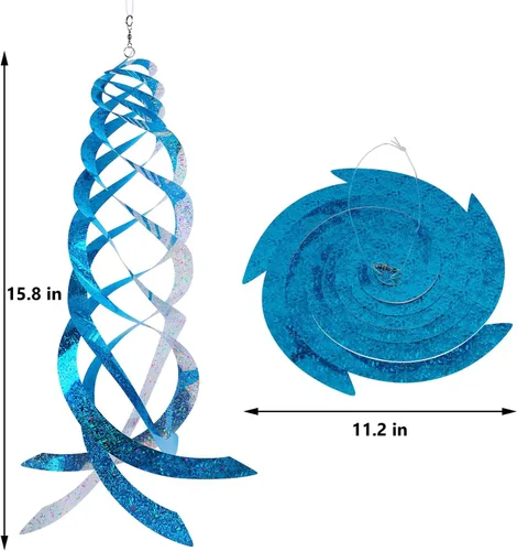 Vista 3 de Hausse Reflectores espirales repelentes de pájaros azules de Mylar giratorios, dispositivo reflectante colgante para disuadir aves, decorativo