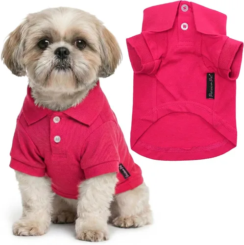 Vista 47 de Camisas Polo Parisian Pet - Camisa de Algodón Transpirable para Perros - Azul Sólido, Ropa de Verano con Capucha - Cuello con Botón para Perros