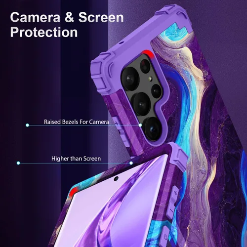 Vista 3 de Hocase para Galaxy S23 Ultra, Funda Protectora Híbrida de Dos Capas de Plástico Duro y Silicona Blanda Resistente a Golpes para Samsung Galaxy S23