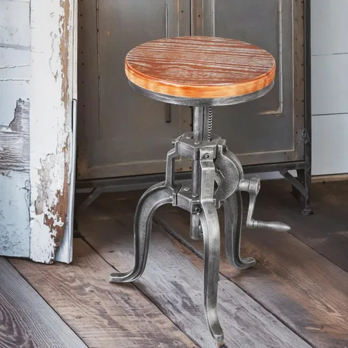 Vista 9 de Topower Taburete de manivela industrial antiguo de hierro fundido Silla de tres patas Taburete de bar de cuero PU